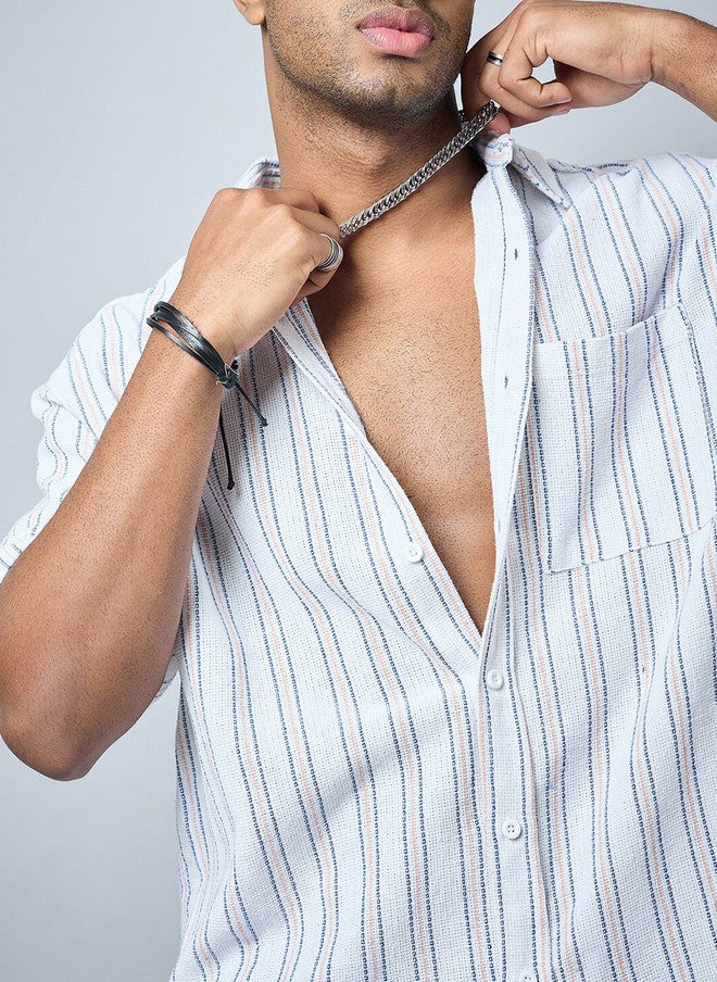 CHIMPAAANZEE Striped Spread Collar Oversized Casual Shirt - Image 3